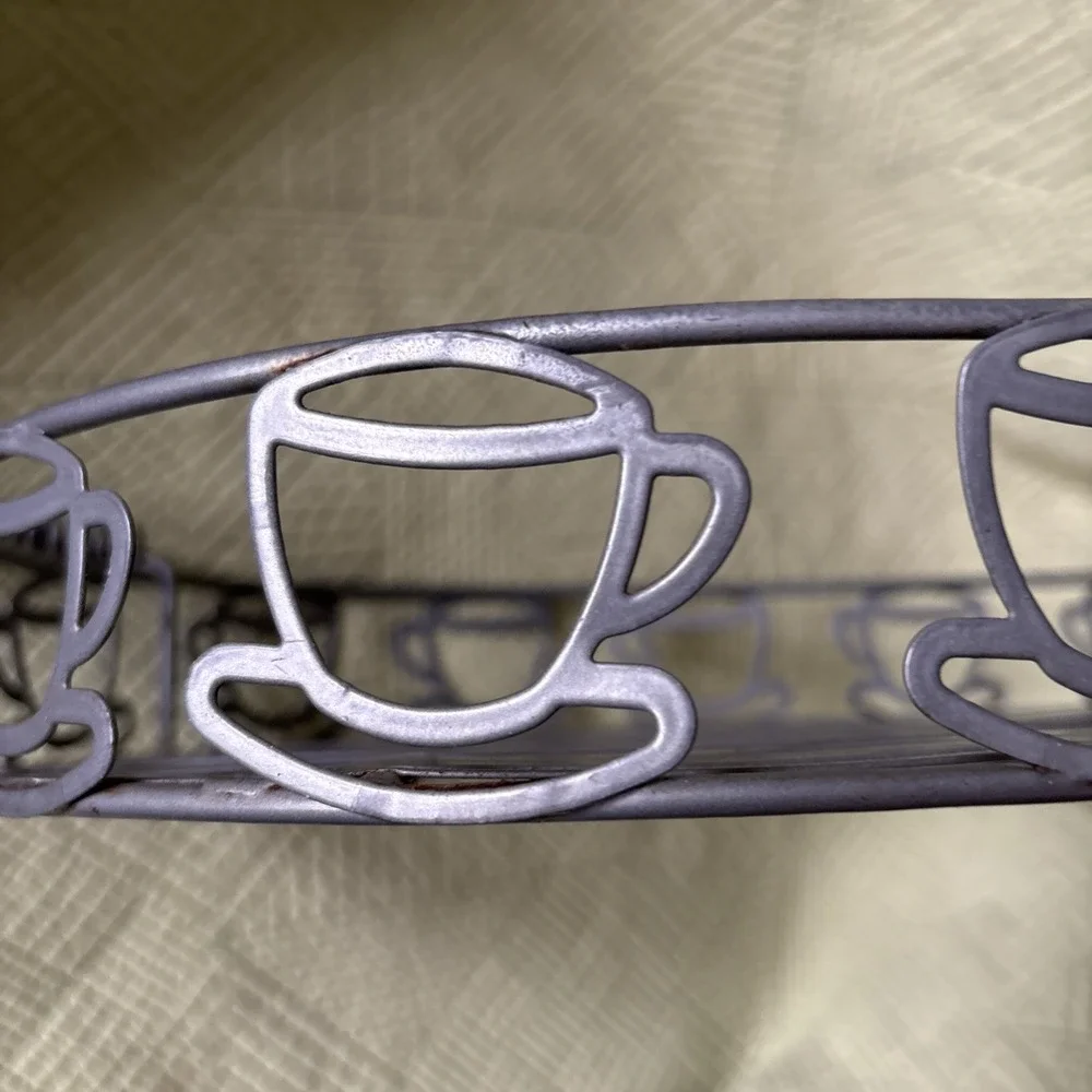 Metal Wire Coffee Cup Serving Tray Basket 20x11 Coffee Bar Kitchen Decor Large